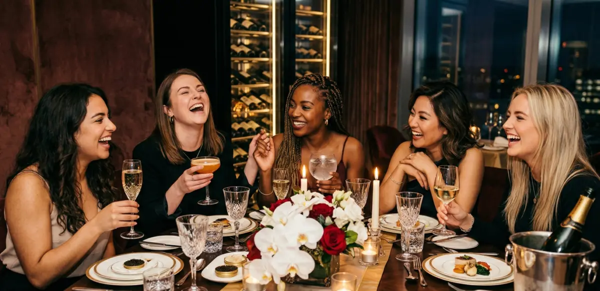Friends at an elevated dinner together